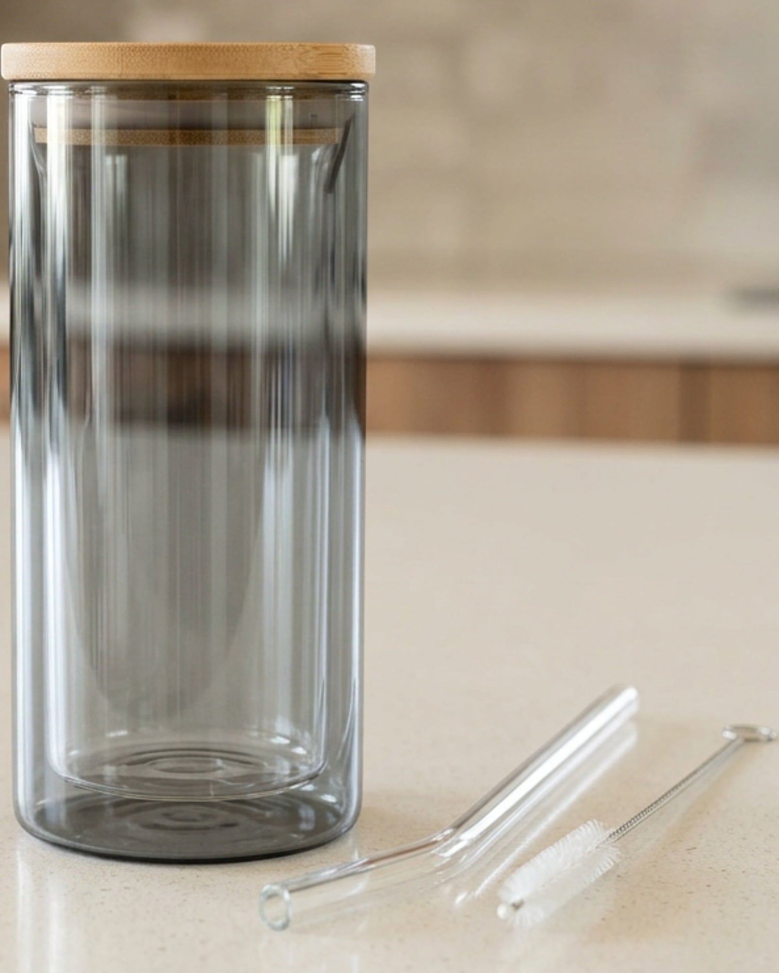 Ygbxw Double-Wall Borosilicate Tumbler with Lid and Straw 14 oz Clear Smoke - Lifestyle view