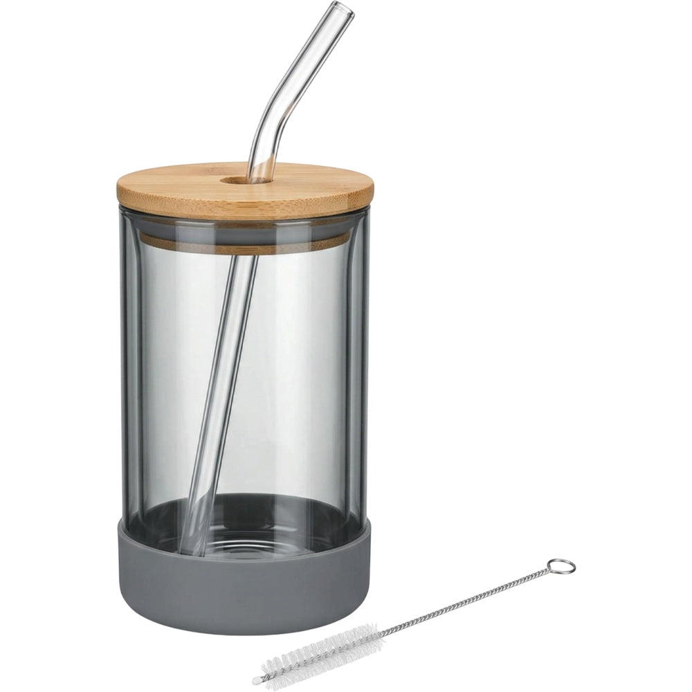 Ygbxw Double-Wall Borosilicate Tumbler with Lid and Straw 14 oz Clear Smoke - Product view